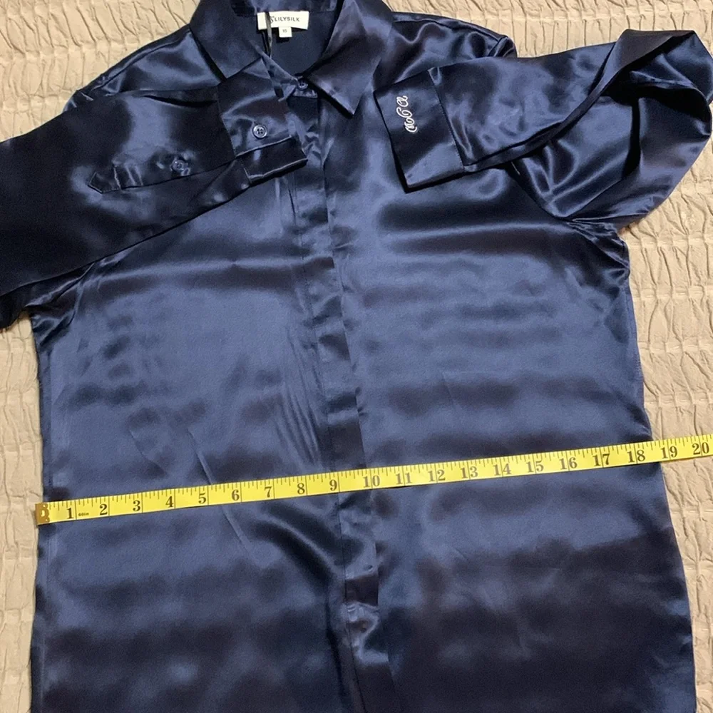 LILYSILK Women’s Basic Concealed Placket Silk Shirt Navy Blue XS Quiet Lux - Picture 13 of 15